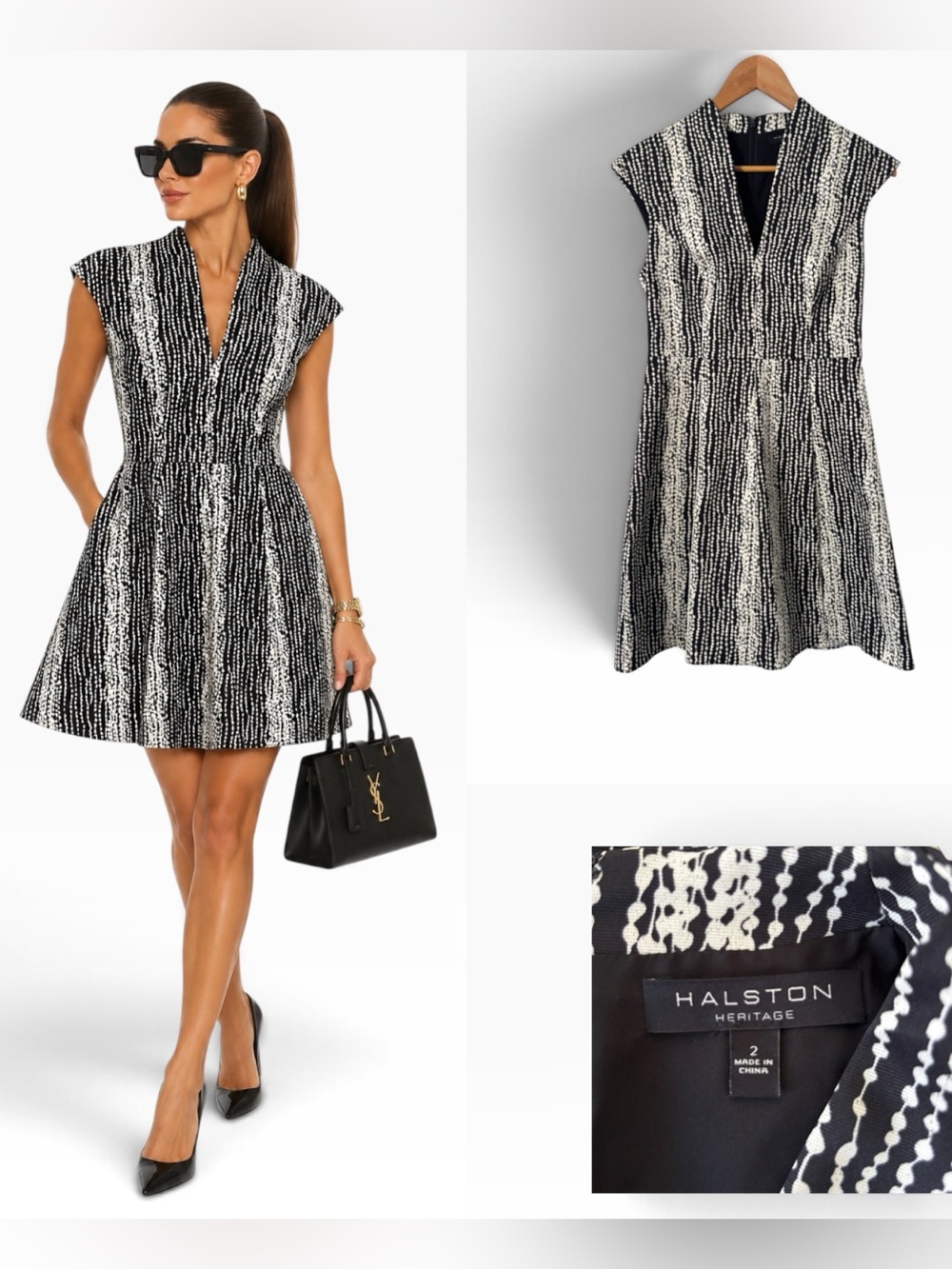 Halston Heritage Abstract Dot Fit and Flare Dress - Size 2